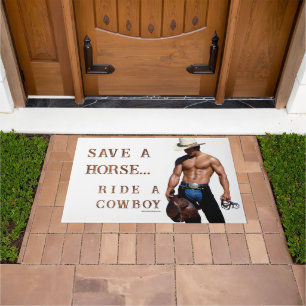 SlipperyJoe's Save a horse Ride A Cowboy hat muscu Doormat
