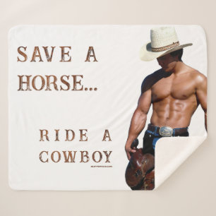 SlipperyJoe's Save a horse Ride A Cowboy hat muscu Sherpa Blanket