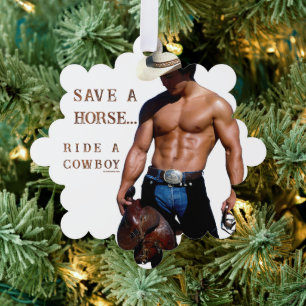 SlipperyJoe's Save a horse Ride A Cowboy hat muscu Tree Decoration Card