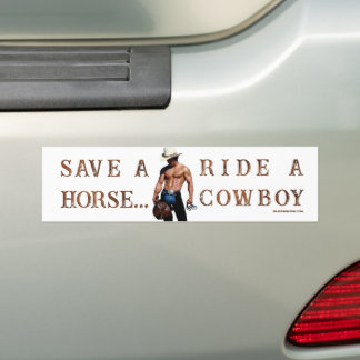 SlipperyJoe's save horse ride straw cowboy hat mus Bumper Sticker