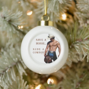 SlipperyJoe's save horse ride straw cowboy hat mus Ceramic Ball Christmas Ornament