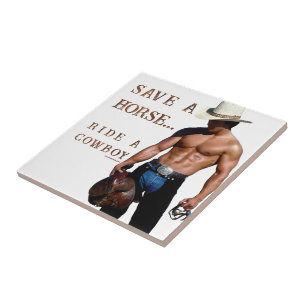 SlipperyJoe's save horse ride straw cowboy hat mus Ceramic Tile