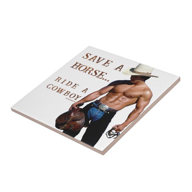 SlipperyJoe's save horse ride straw cowboy hat mus Ceramic Tile (Side)