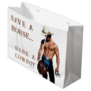 SlipperyJoe's save horse ride straw cowboy hat mus Large Gift Bag