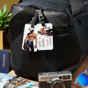 SlipperyJoe's save horse ride straw cowboy hat mus Luggage Tag