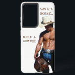 SlipperyJoe's save horse ride straw cowboy hat mus Samsung Galaxy Case<br><div class="desc">SlipperyJoe's save horse ride straw cowboy hat muscular man shirtless torso holding saddle well-defined physique chiseled six-pack hat chaps saddle black belt silver buckle rancher life muscles rippling wild ride ahead bold rugged western vibe artistic gay pride gifts LGBTQIA yeehaw blue jeans</div>