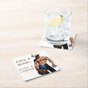 SlipperyJoe's save horse ride straw cowboy hat mus Square Paper Coaster