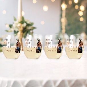 SlipperyJoe's save horse ride straw cowboy hat mus Stemless Wine Glass