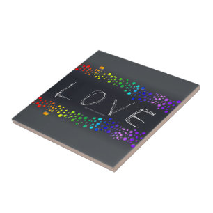SlipperyJoe's scribbled love word rainbow gradient Ceramic Tile