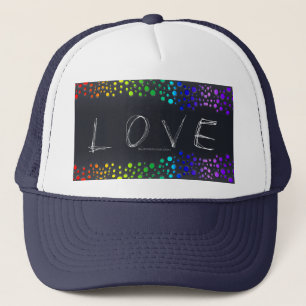SlipperyJoe's scribbled love word rainbow gradient Trucker Hat
