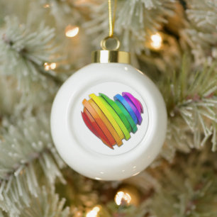 SlipperyJoe's sculptural three‑dimensional heart b Ceramic Ball Christmas Ornament