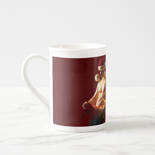 SlipperyJoe's shirtless men back-to-back Christmas Bone China Mug (Left)