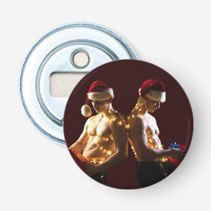 SlipperyJoe's shirtless men back-to-back Christmas Bottle Opener