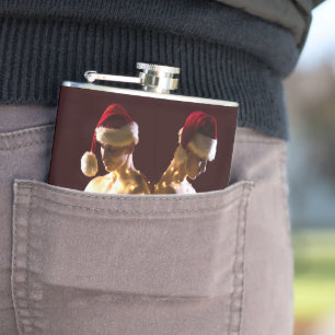 SlipperyJoe's shirtless men back-to-back Christmas Hip Flask
