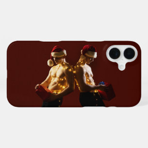 SlipperyJoe's shirtless men back-to-back Christmas iPhone 16 Plus Case