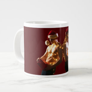 SlipperyJoe's shirtless men back-to-back Christmas Large Coffee Mug