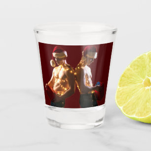 SlipperyJoe's shirtless men back-to-back Christmas Shot Glass