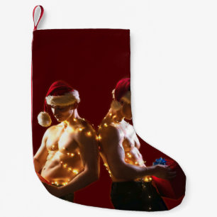 SlipperyJoe's shirtless men back-to-back Christmas Small Christmas Stocking