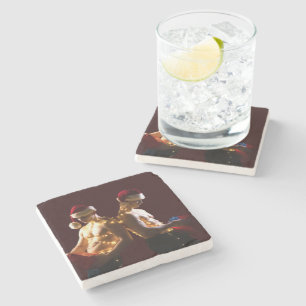 SlipperyJoe's shirtless men back-to-back Christmas Stone Coaster