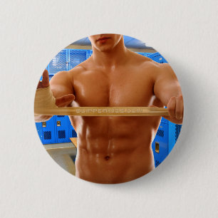 SlipperyJoe's shirtless muscular man abs chest sho 6 Cm Round Badge