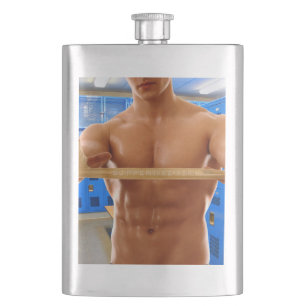 SlipperyJoe's shirtless muscular man abs chest sho Hip Flask
