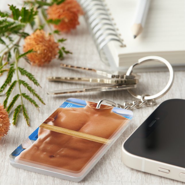 SlipperyJoe's shirtless muscular man abs chest sho Key Ring (Front Right)