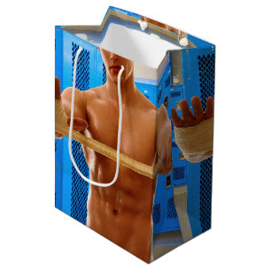 SlipperyJoe's shirtless muscular man abs chest sho Medium Gift Bag