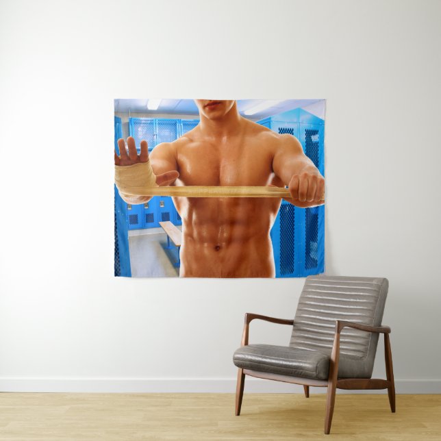 SlipperyJoe's shirtless muscular man abs chest sho Tapestry (In Situ (Horizontal))