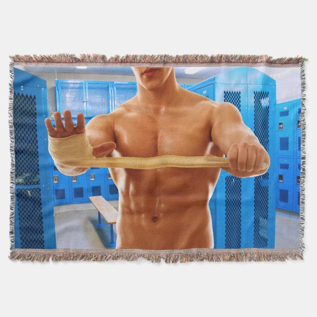SlipperyJoe's shirtless muscular man abs chest sho Throw Blanket (Front)