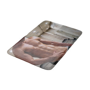 SlipperyJoe's shirtless muscular man torso sixpack Bath Mat
