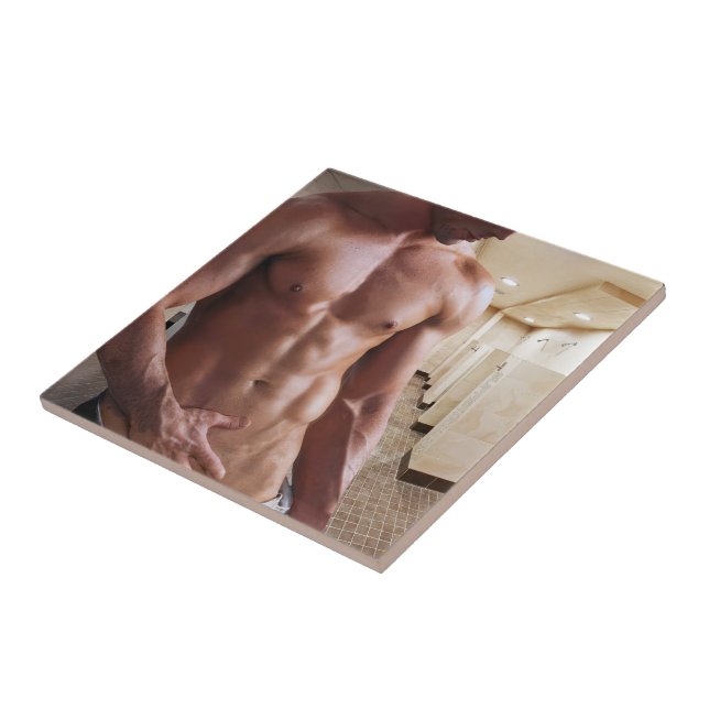 SlipperyJoe's shirtless muscular man torso sixpack Ceramic Tile (Side)