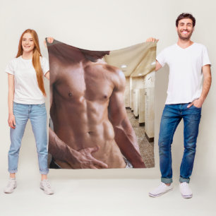 SlipperyJoe's shirtless muscular man torso sixpack Fleece Blanket