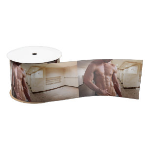 SlipperyJoe's shirtless muscular man torso sixpack Satin Ribbon