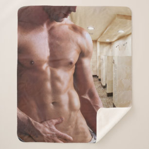 SlipperyJoe's shirtless muscular man torso sixpack Sherpa Blanket