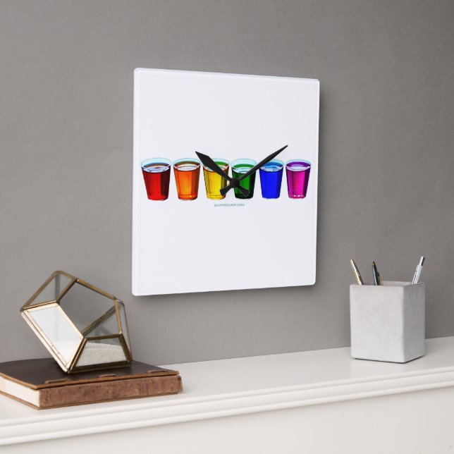 SlipperyJoe's shot glasses liquid pride colours ce Square Wall Clock (Office)