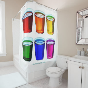 SlipperyJoe's shot glasses six cups arranged horiz Shower Curtain