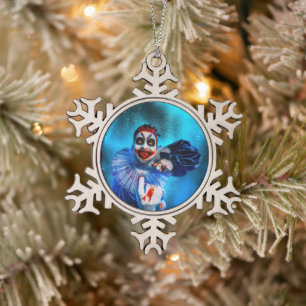 SlipperyJoe's sinister Halloween clown figure smea Snowflake Pewter Christmas Ornament