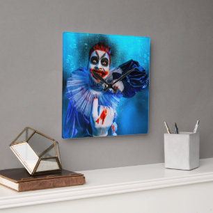 SlipperyJoe's sinister Halloween clown figure smea Square Wall Clock