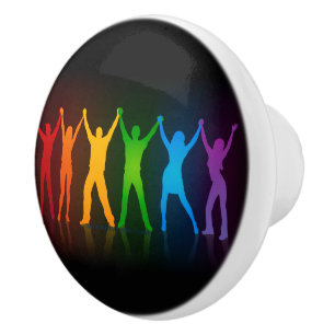 Slipperyjoe's six standing silhouettes arms raised ceramic knob