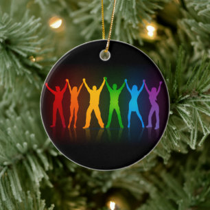 Slipperyjoe's six standing silhouettes arms raised ceramic ornament