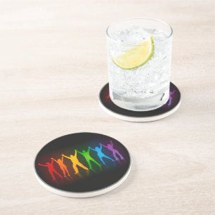Slipperyjoe's six standing silhouettes arms raised coaster