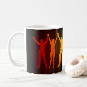 Slipperyjoe's six standing silhouettes arms raised coffee mug