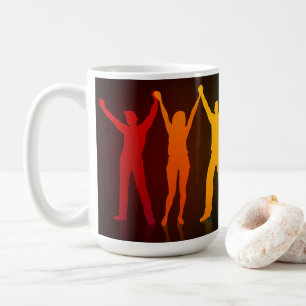Slipperyjoe's six standing silhouettes arms raised coffee mug