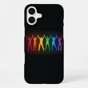 Slipperyjoe's six standing silhouettes arms raised iPhone 16 plus case
