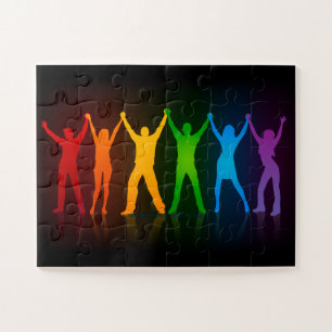 Slipperyjoe's six standing silhouettes arms raised jigsaw puzzle