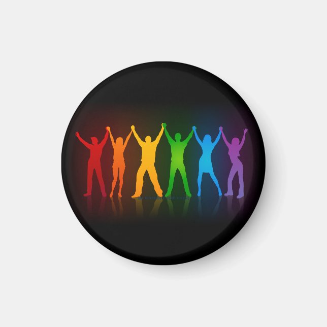 Slipperyjoe's six standing silhouettes arms raised magnet (Front)