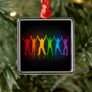 Slipperyjoe's six standing silhouettes arms raised metal ornament
