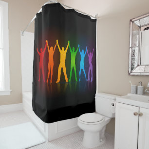 Slipperyjoe's six standing silhouettes arms raised shower curtain