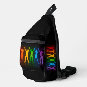 Slipperyjoe's six standing silhouettes arms raised sling bag