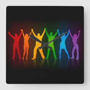 Slipperyjoe's six standing silhouettes arms raised square wall clock